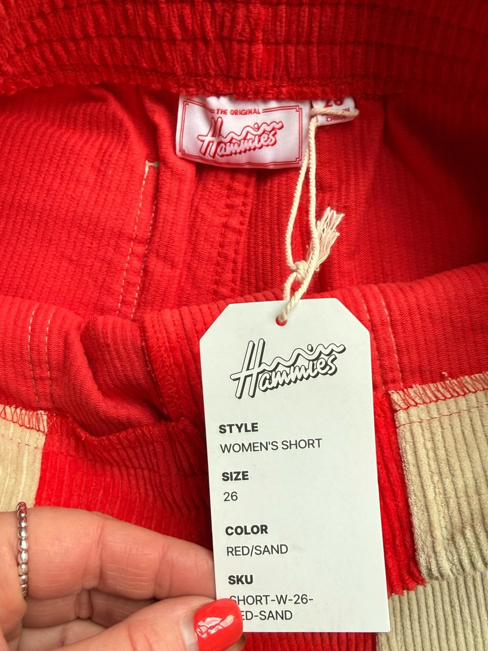 Hammies High-Waist Two-Tone Corduroy Shorts - Red/Cream - Picture 3 of 3